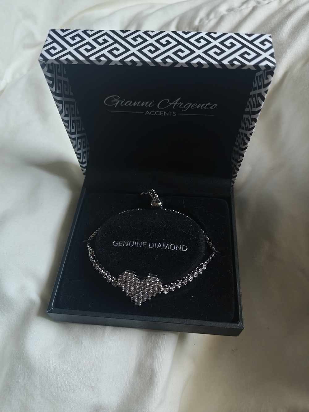 Silver Pixelated Heart Diamond Accent Bracelet